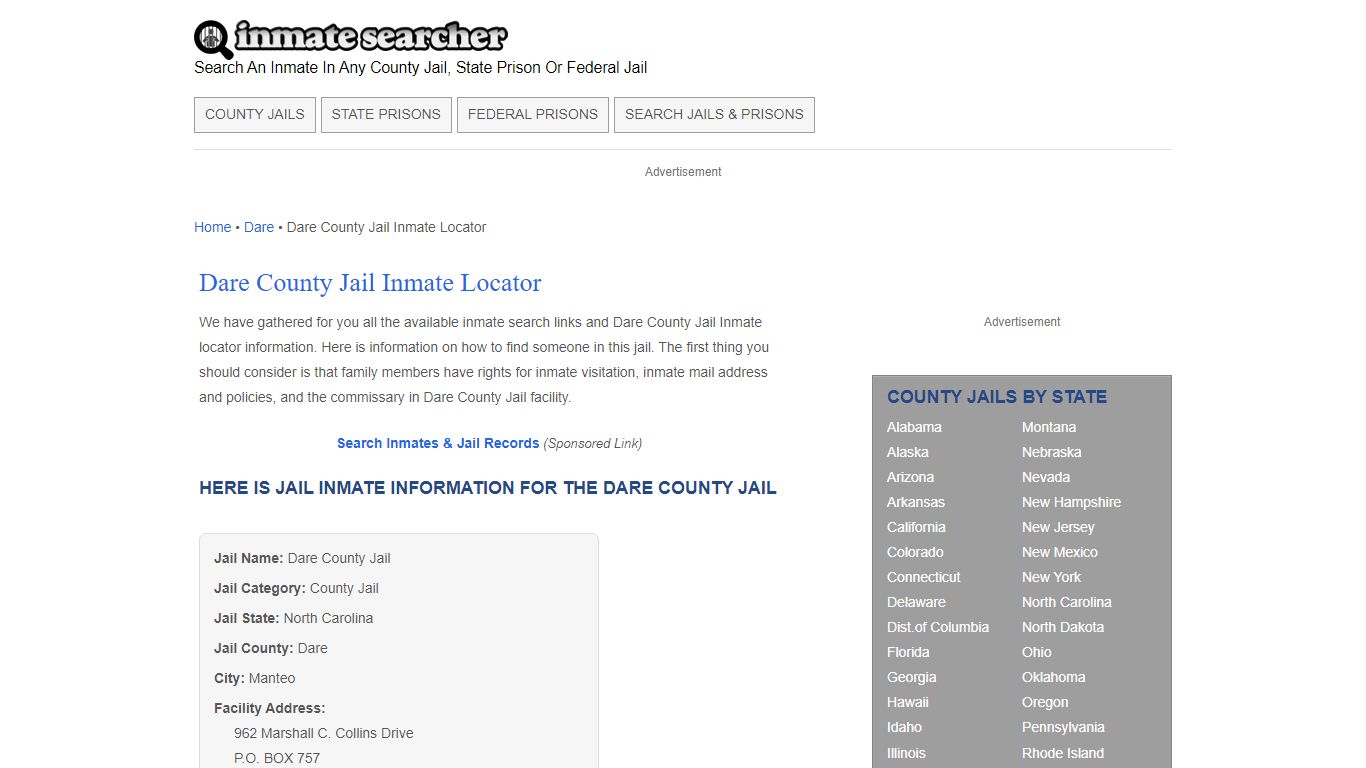 Dare County Jail Inmate Locator - Inmate Searcher