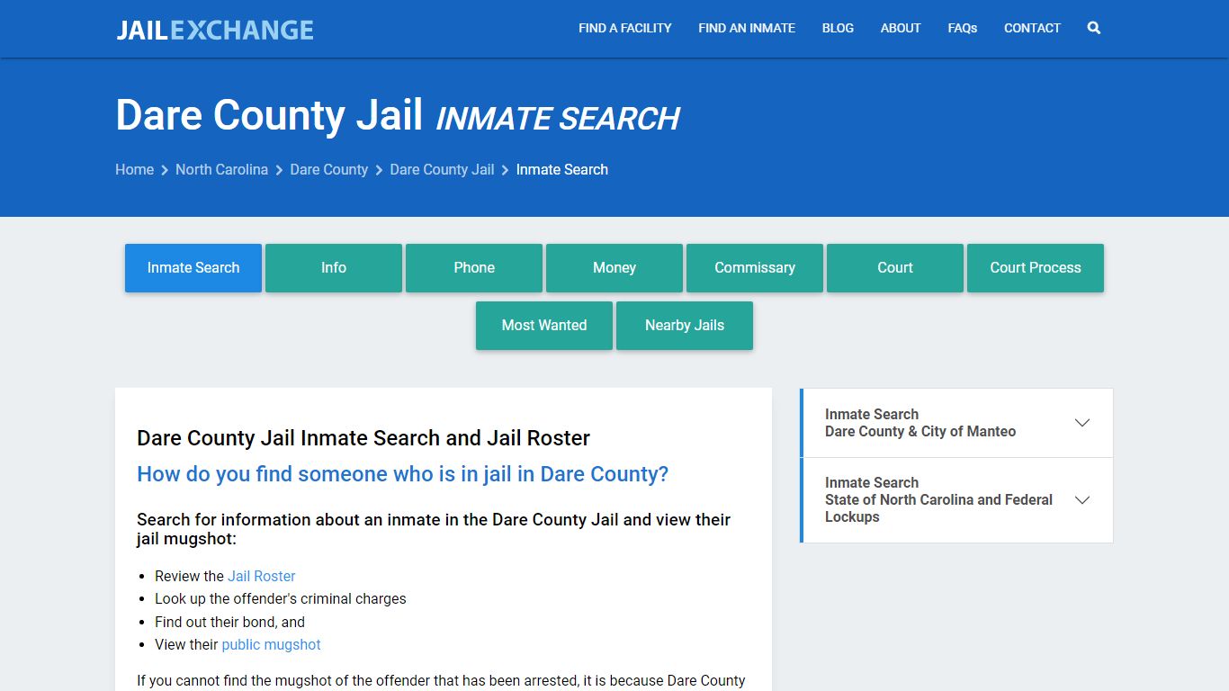 Inmate Search: Roster & Mugshots - Dare County Jail, NC