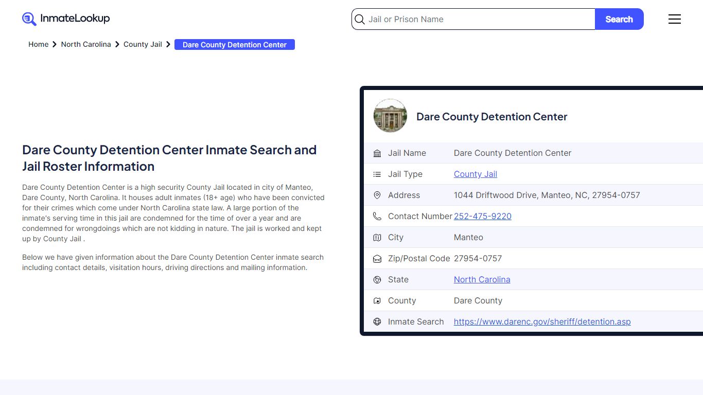 Dare County Detention Center Inmate Search and Jail ... - Inmate Lookup